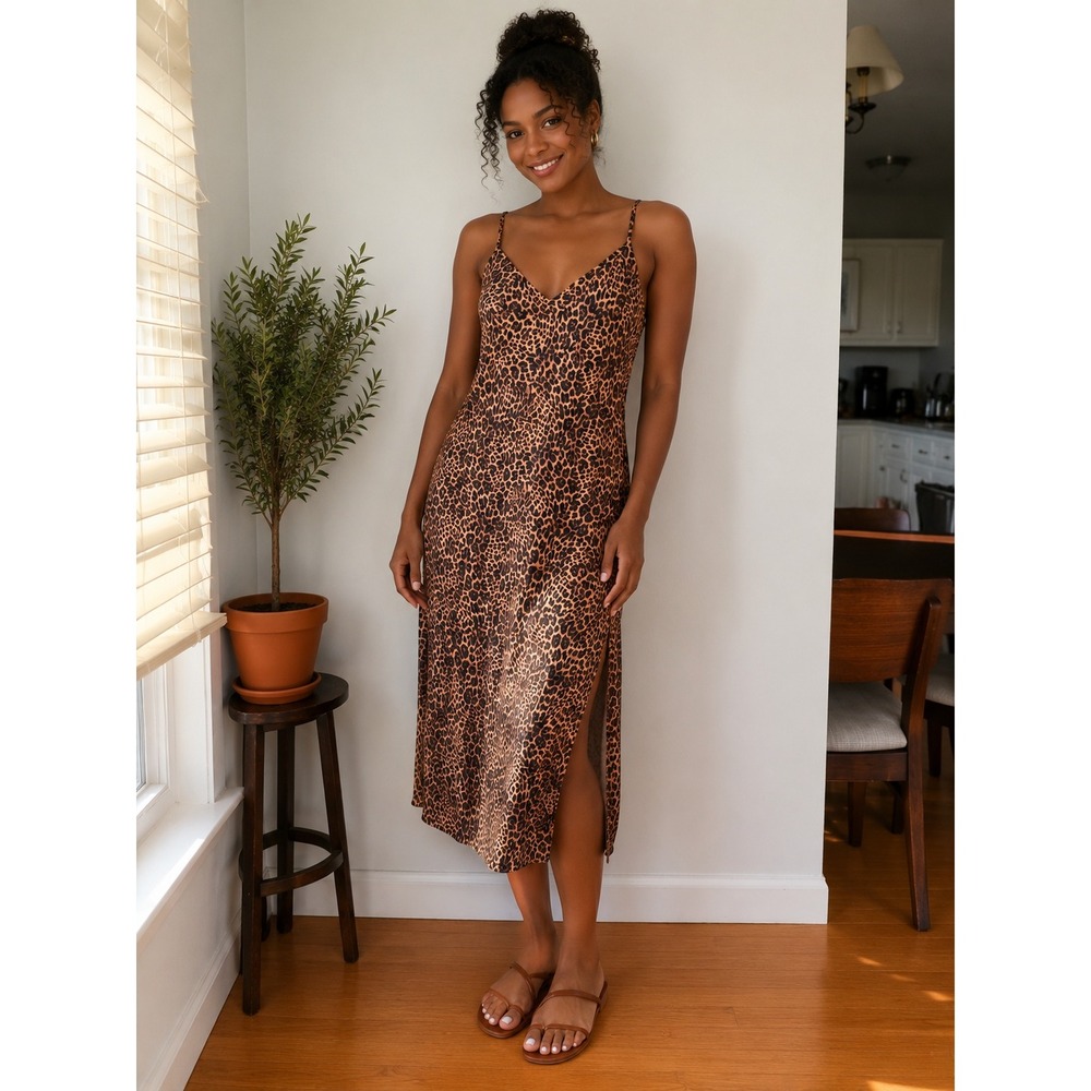 Gap Satin Midi Dress Womens XL Leopard Print